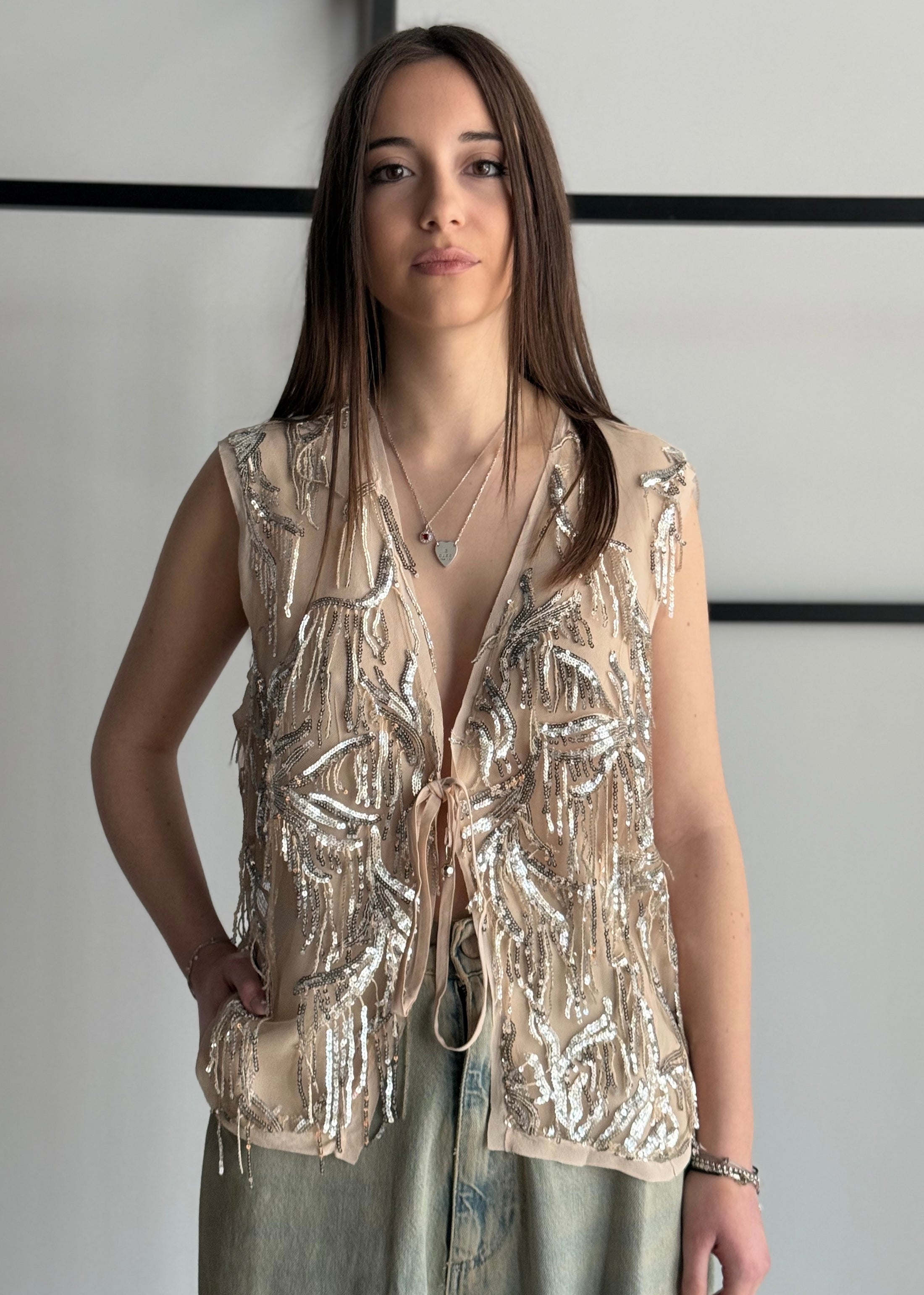 Gilet PHILIALOFT in tulle con paillettes