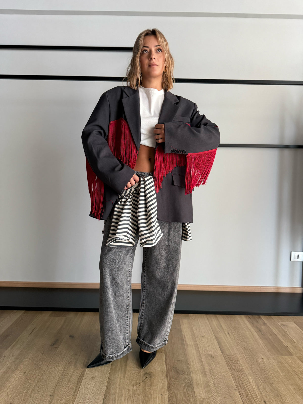 Blazer oversize con frange