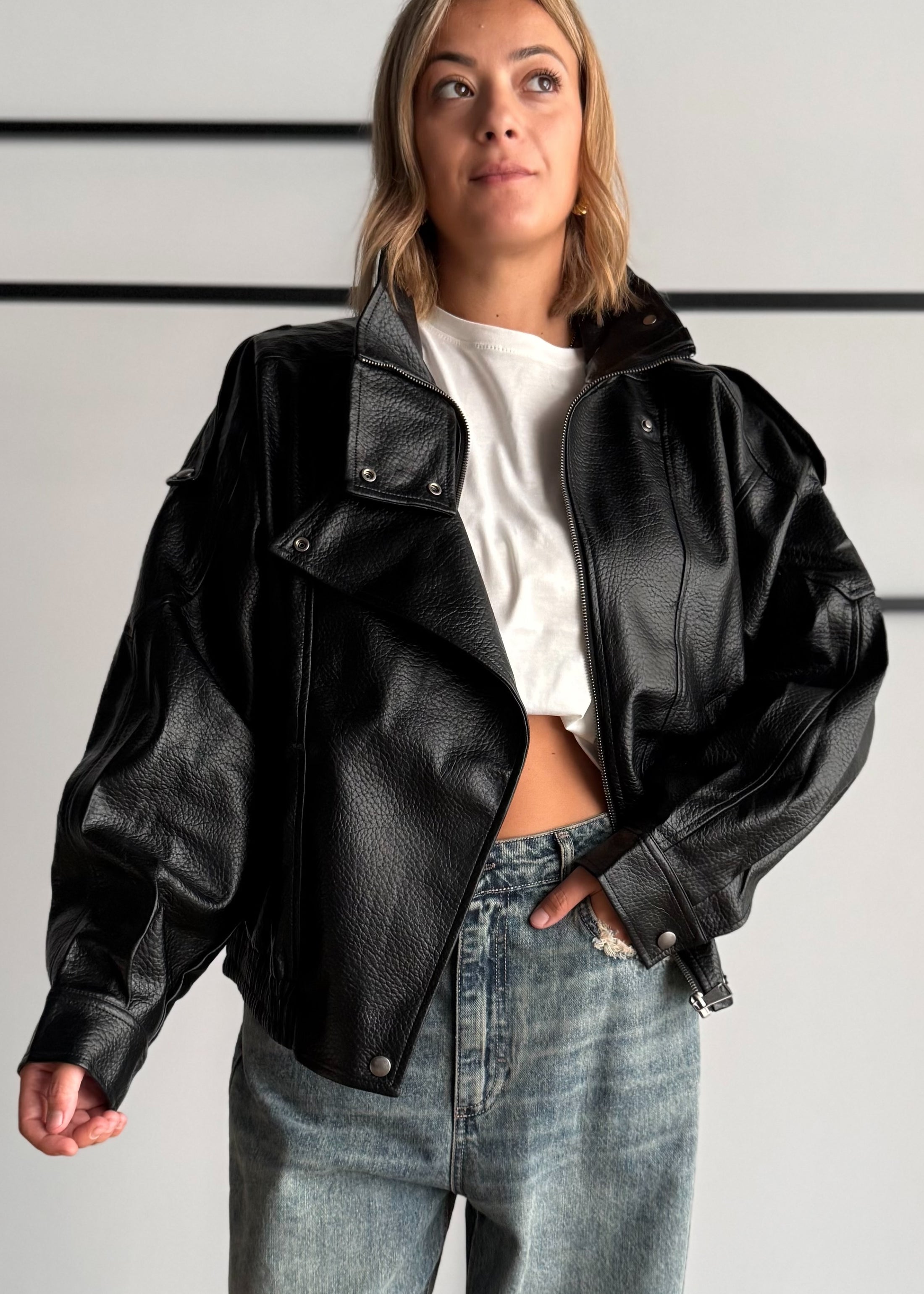 Biker  nero oversize in ecopelle