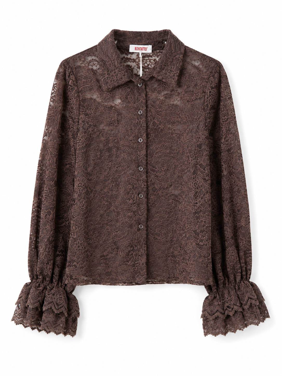 Camicia in pizzo moro con volant - KONTATTO