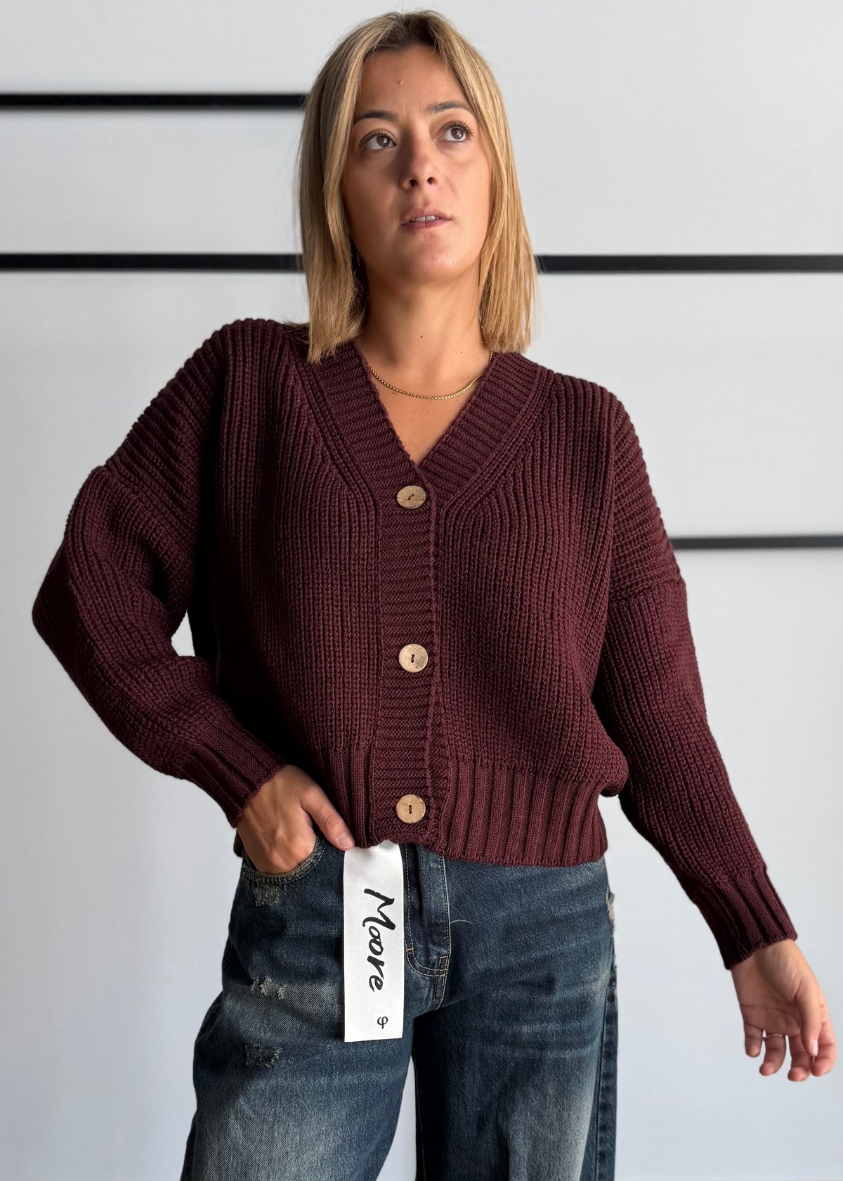 Cardigan chunky vino con bottoni - ZAHJR