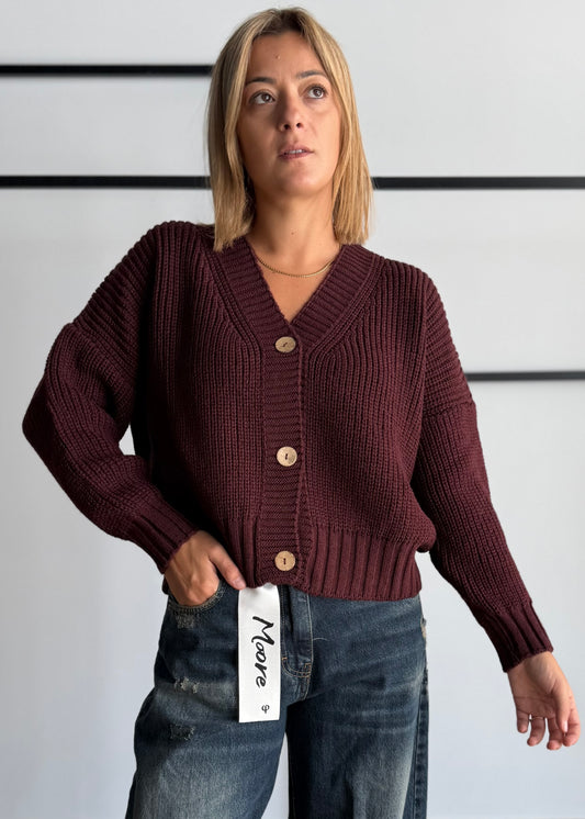 Cardigan chunky vino con bottoni - ZAHJR