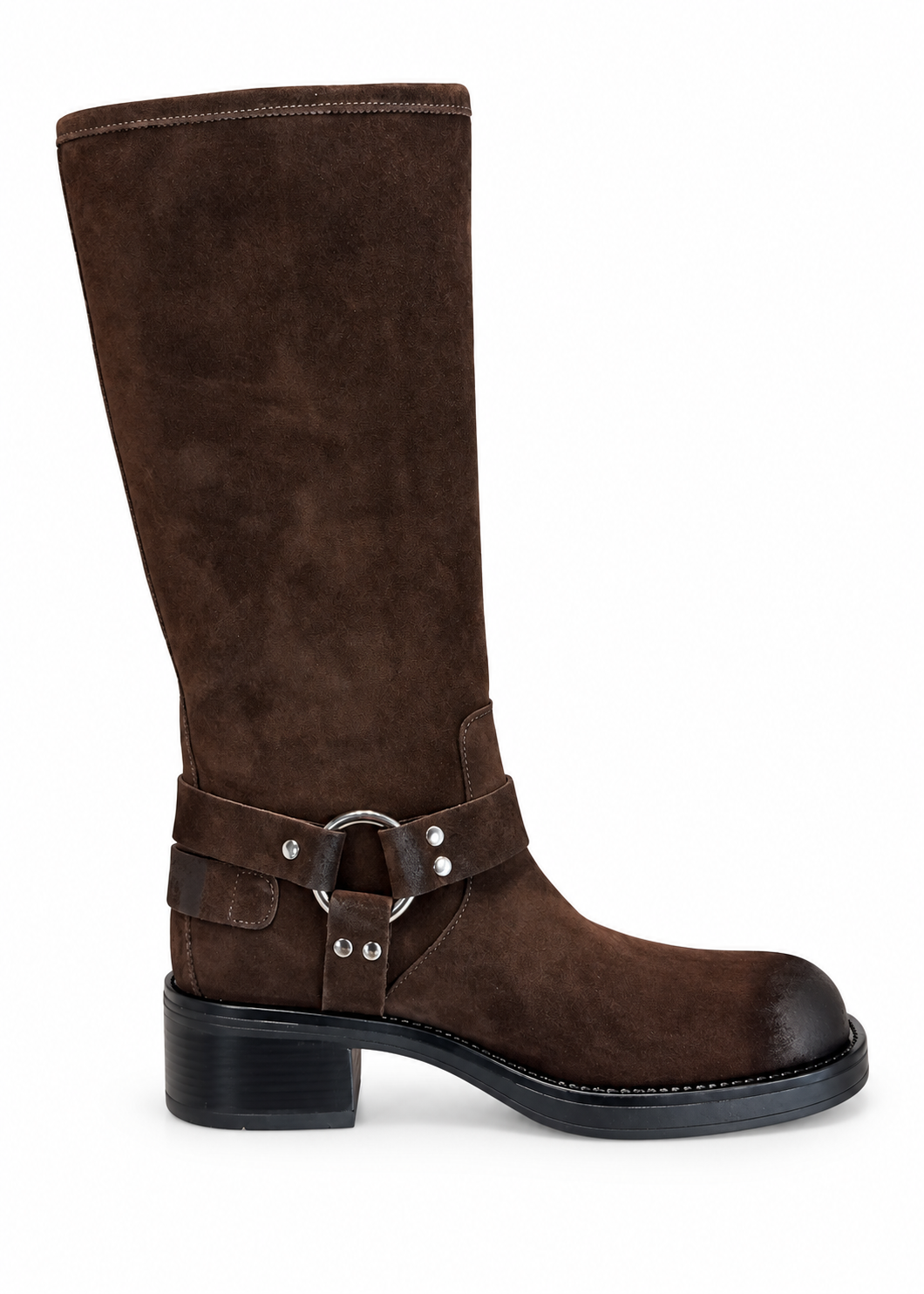 Stivale biker multi fibbie scamosciato moro - OVYÈ