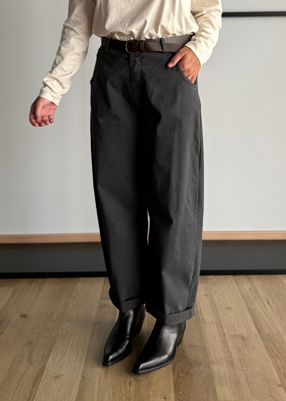Pantalone grigio balloon con cintura - ZAHJR