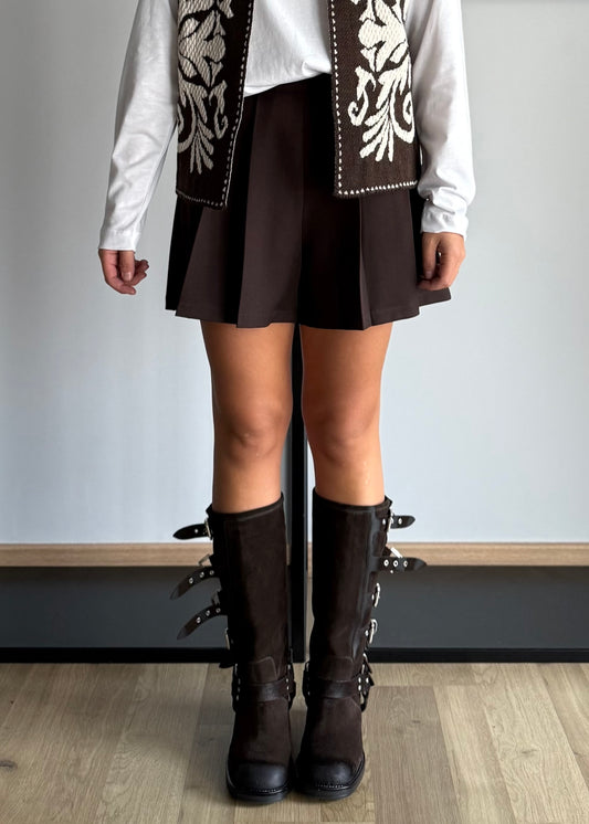 Gonna pantaloncino a pieghe moro - ZAHJR