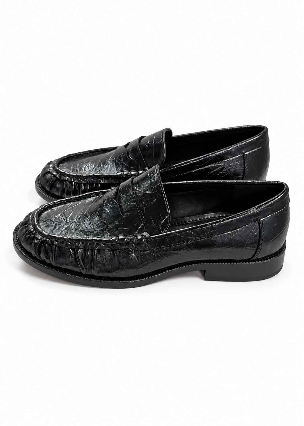 Mocassino nero effetto stropicciato
