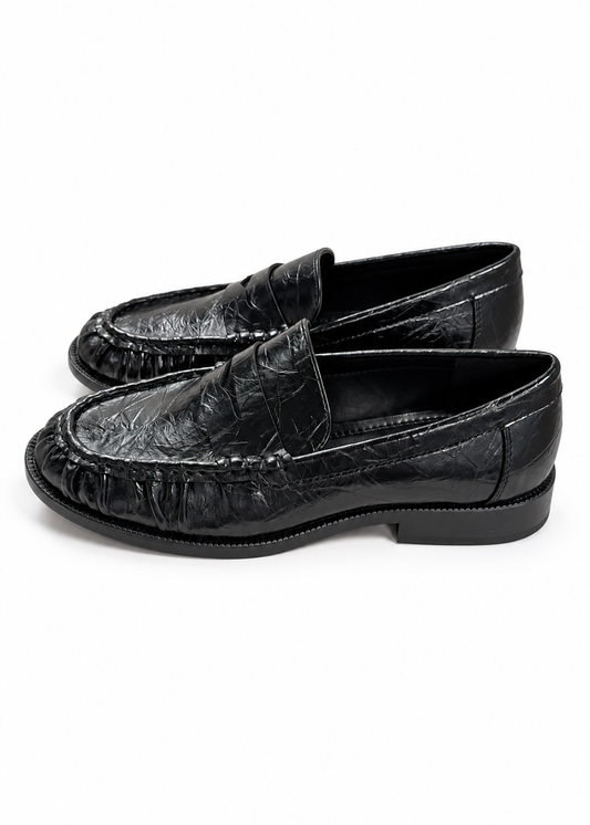 Mocassino nero effetto stropicciato