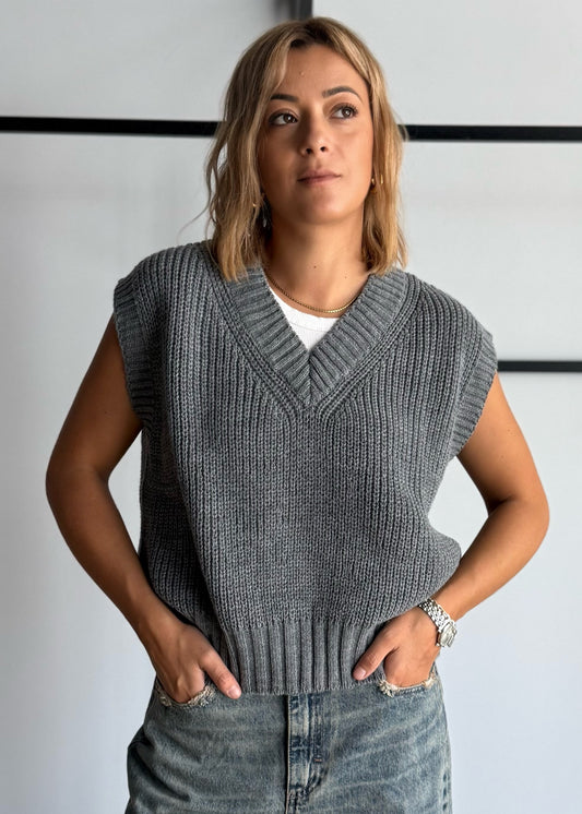 Gilet in maglia grigio con scollo V - ZAHJR