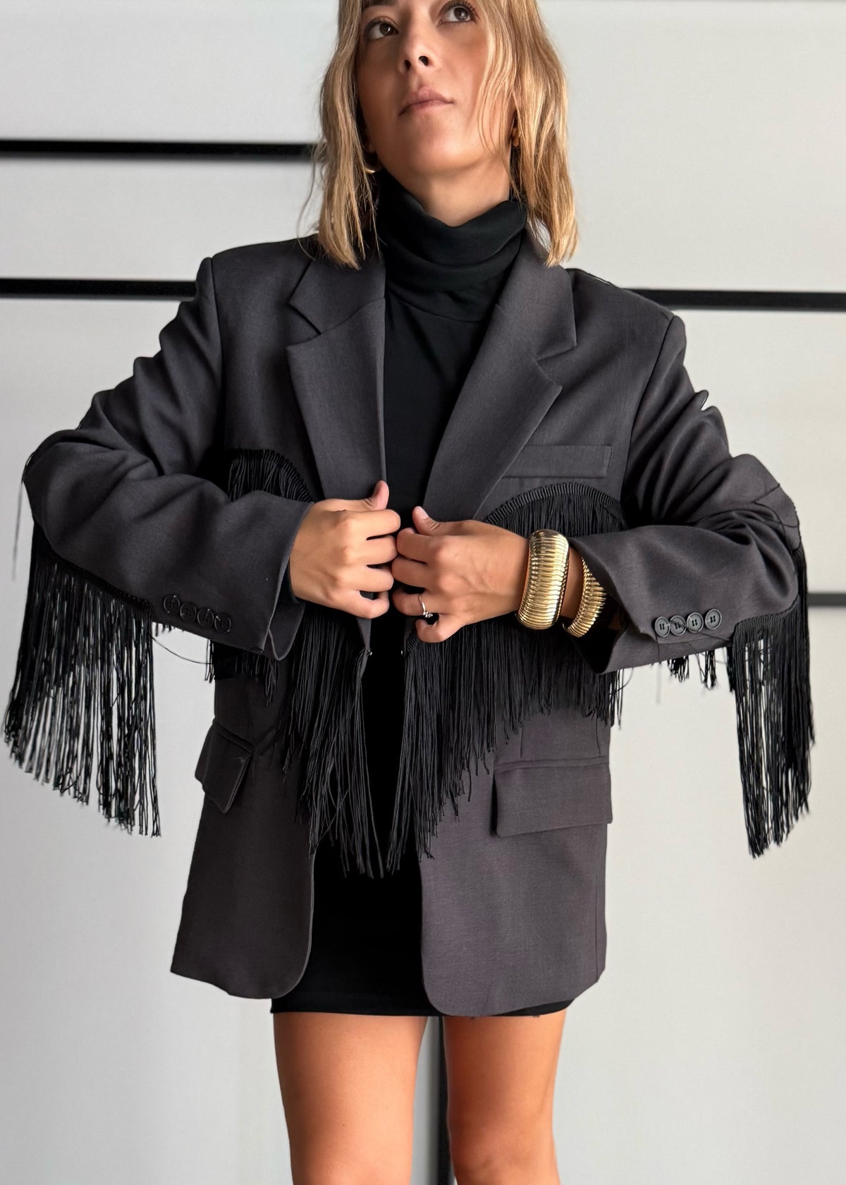 Blazer oversize con frange
