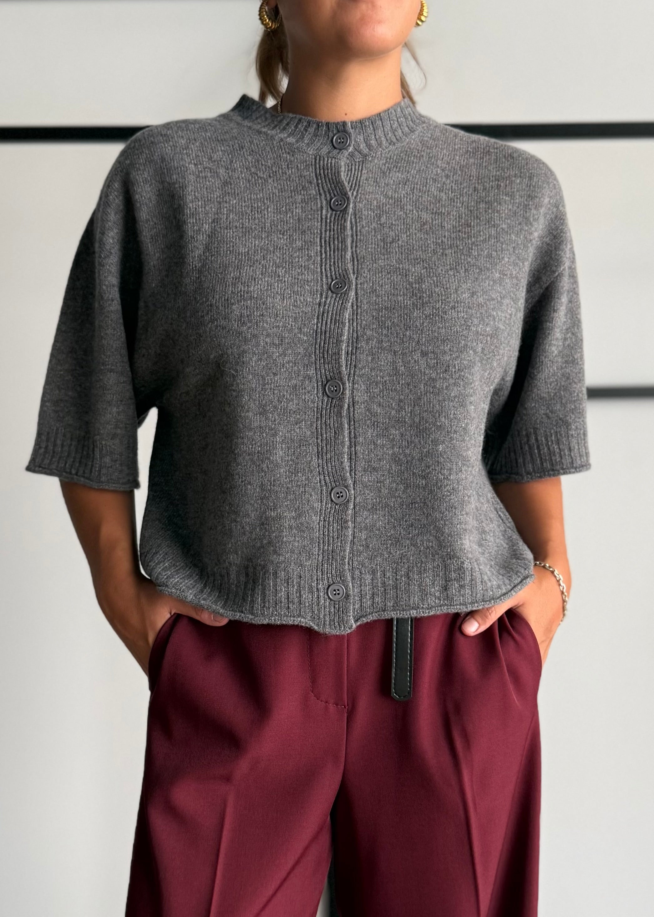 Cardigan over manica corta grigio - KONTATTO