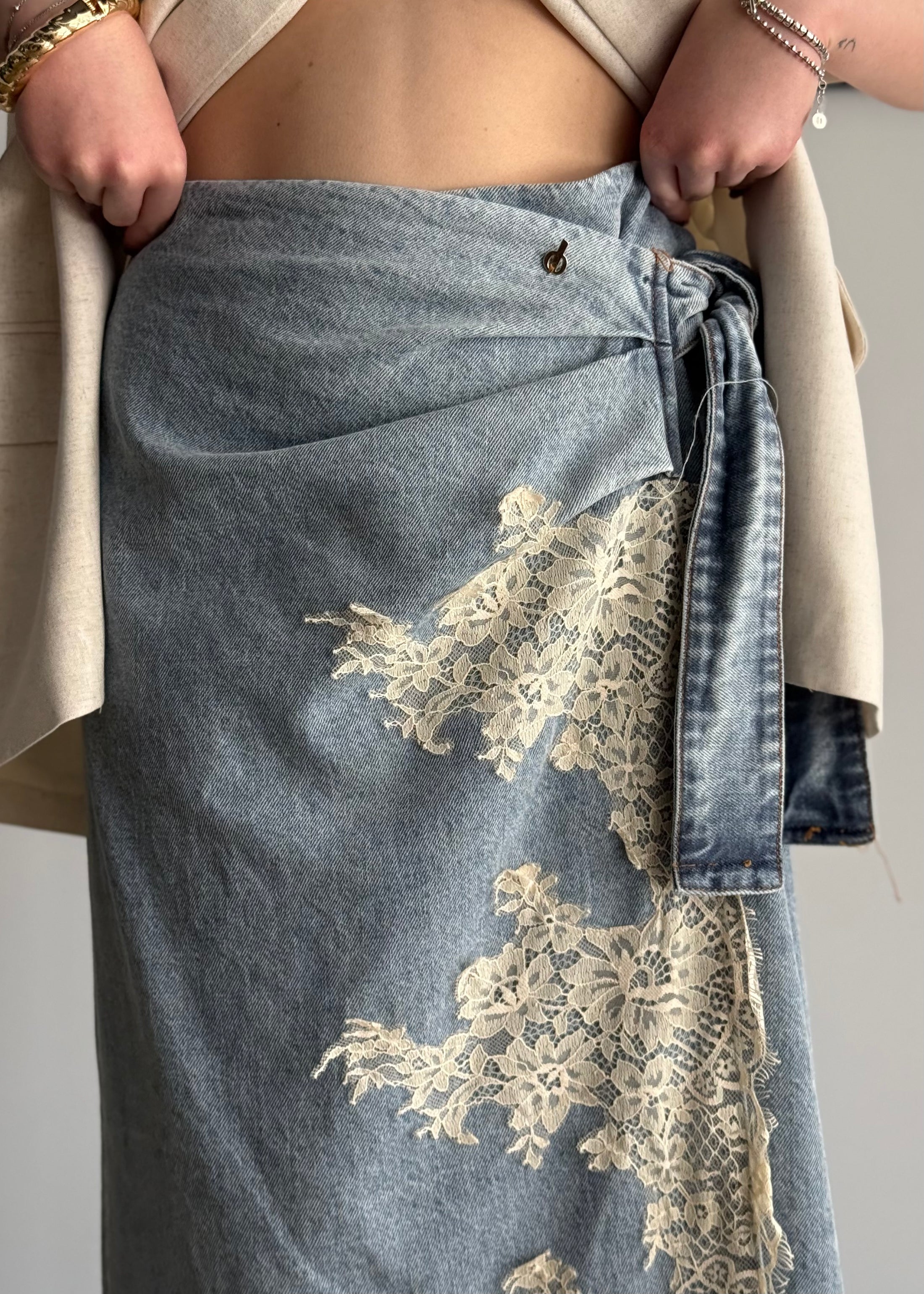Gonna denim PHILIALOFT con pizzo