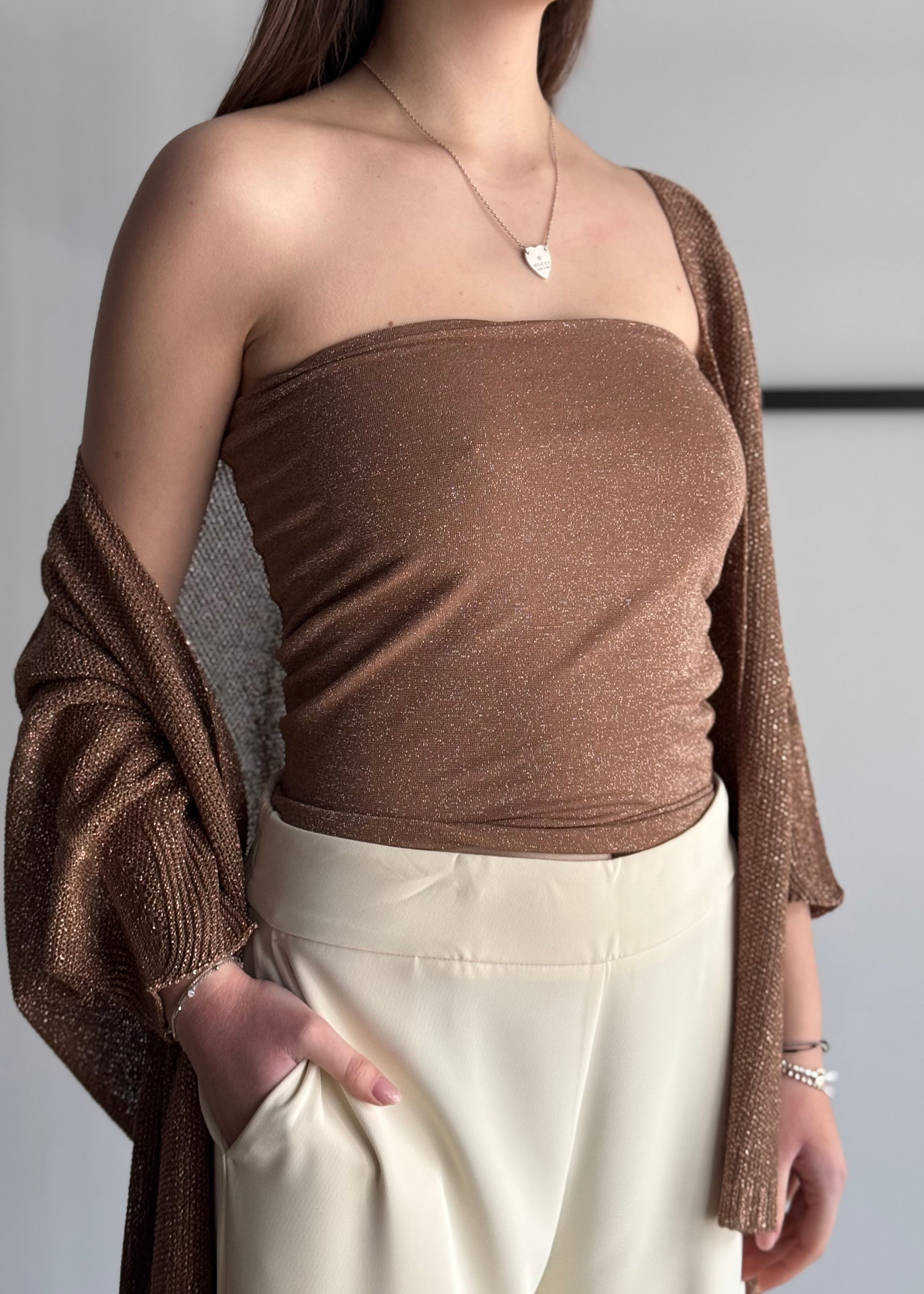 Top ZAHJR in lurex cammello