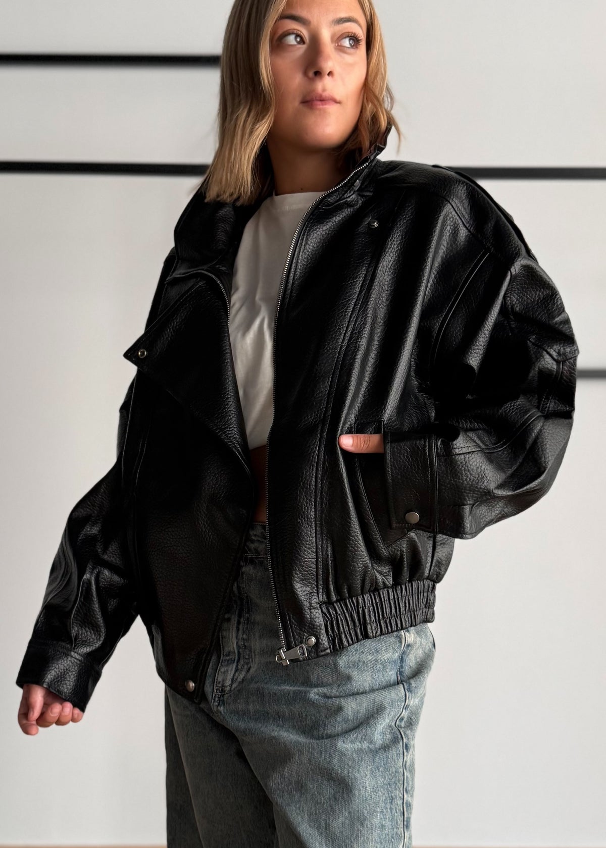 Biker  nero oversize in ecopelle