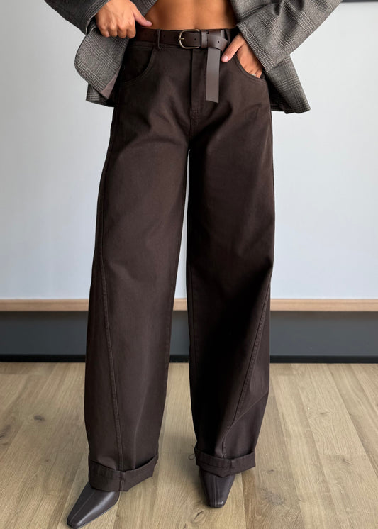 Pantalone wide leg moro con cintura - ZAHJR