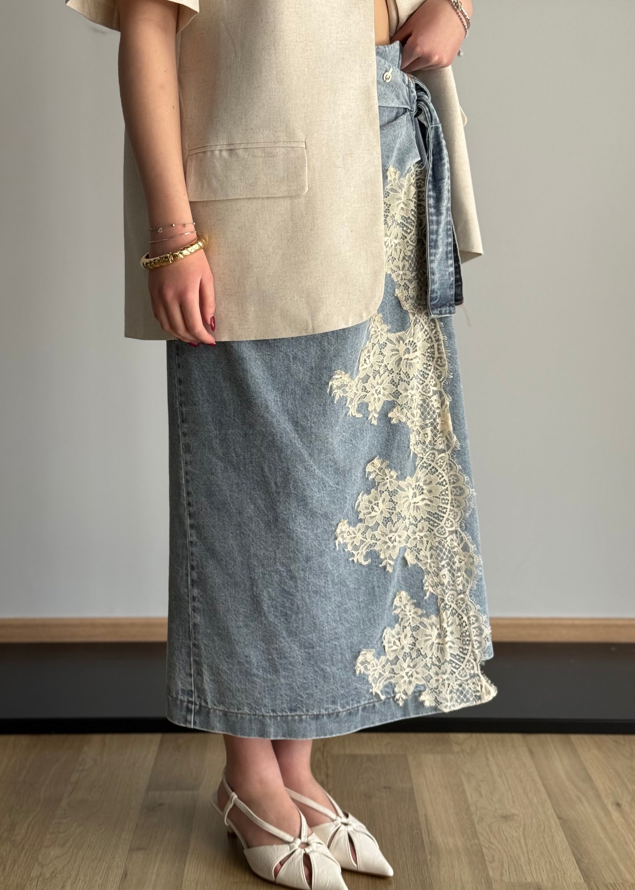Gonna denim PHILIALOFT con pizzo