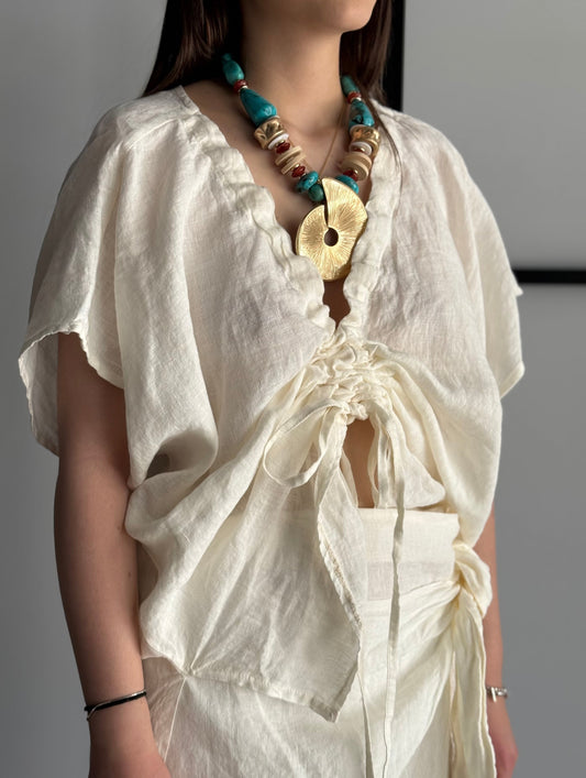 Blusa PHILIALOFT in lino burro con scollo regolabile