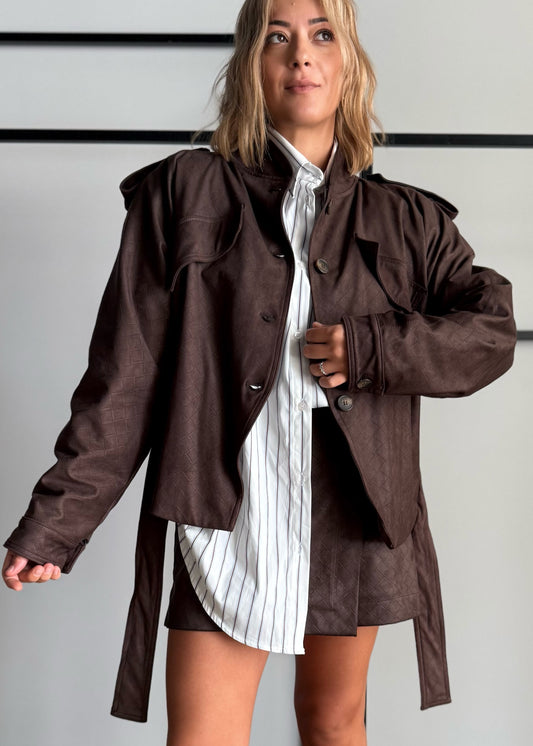 Giacca in suede moro con cintura - PHILIALOFT