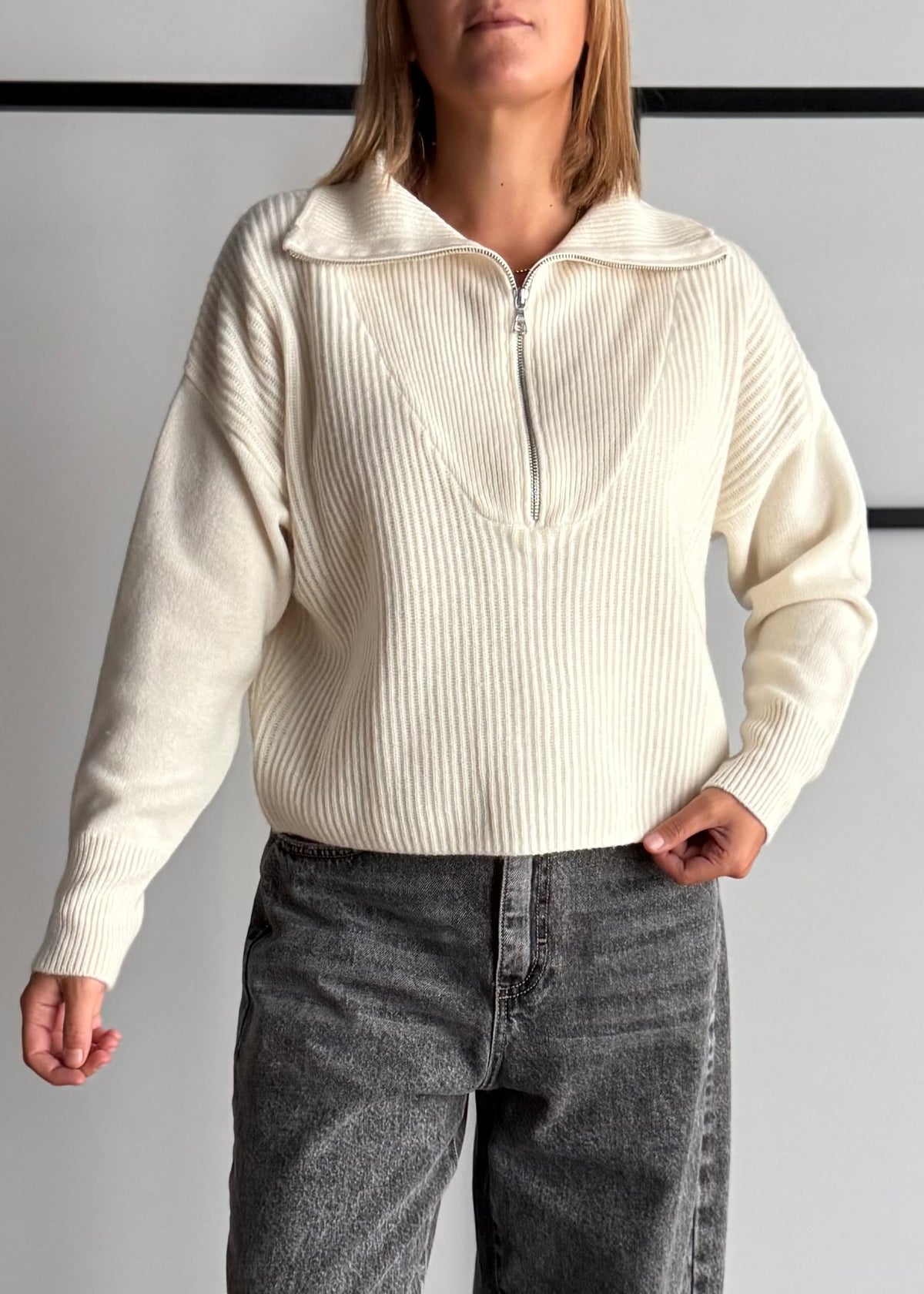 Maglia panna a coste con zip - PHILIALOFT