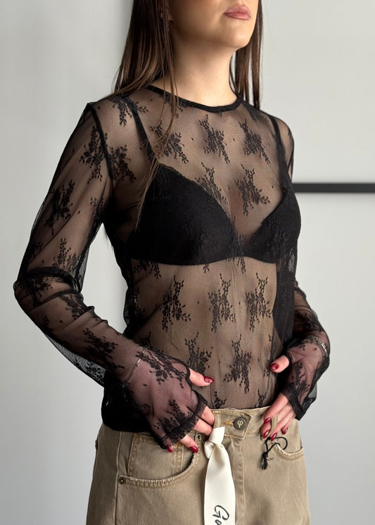 Maglia ZAHJR in tulle trasparente con ricami