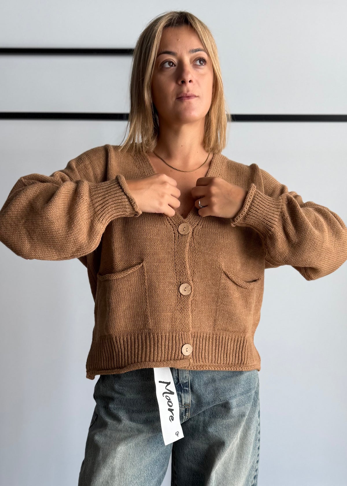 Cardigan over camel con tasche - ZAHJR