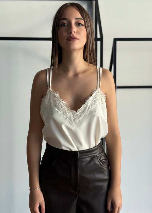 Top in raso con pizzo -ZAHJR