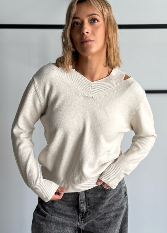 Maglia latte scollo V in lurex - ZAHJR