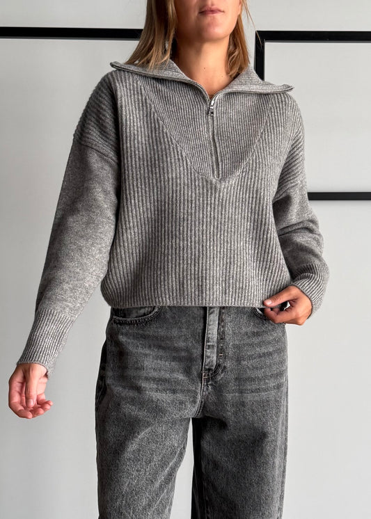 Maglia grigio a coste con zip - PHILIALOFT