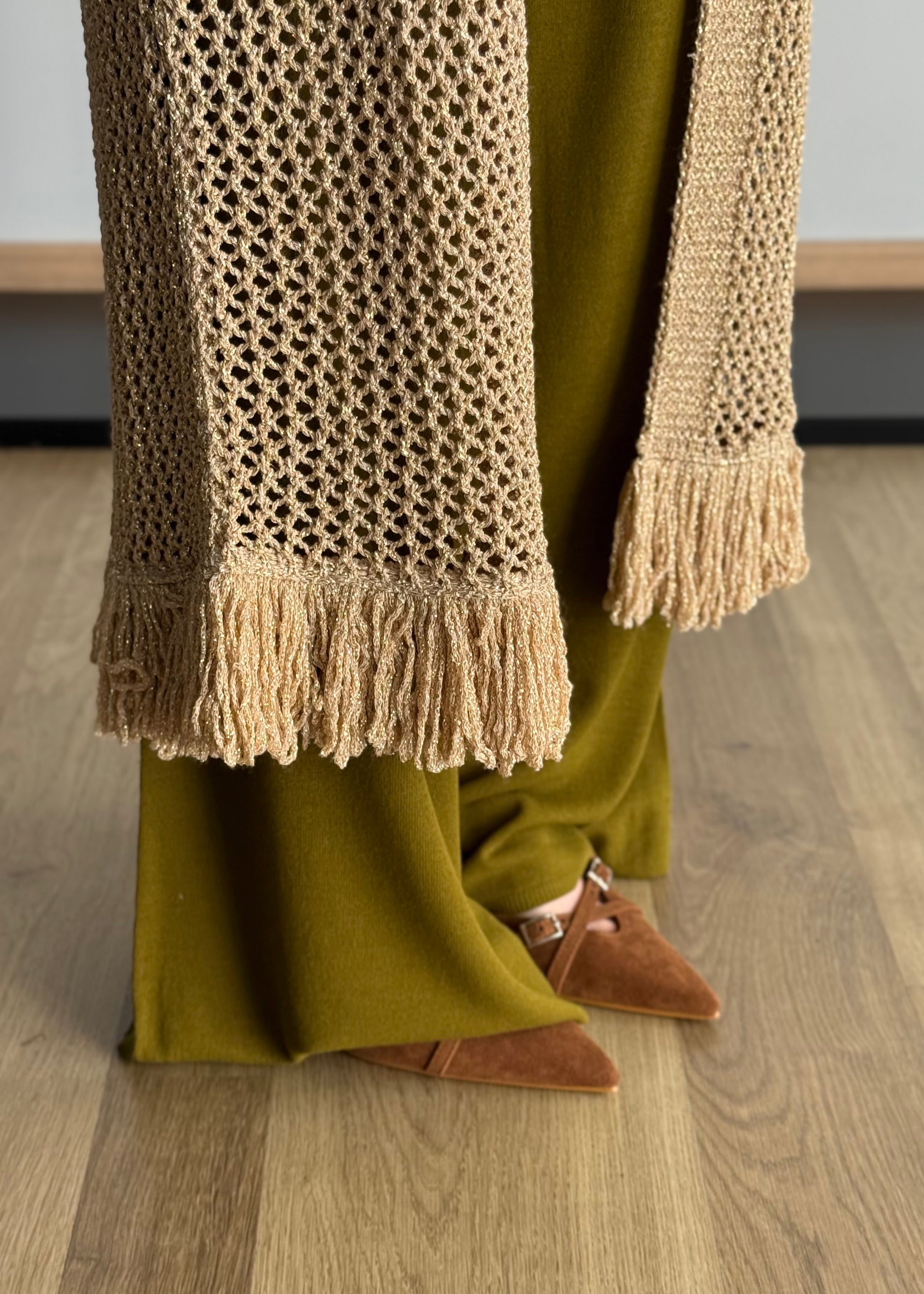 Cardigan lungo KONTATTO traforato con frange