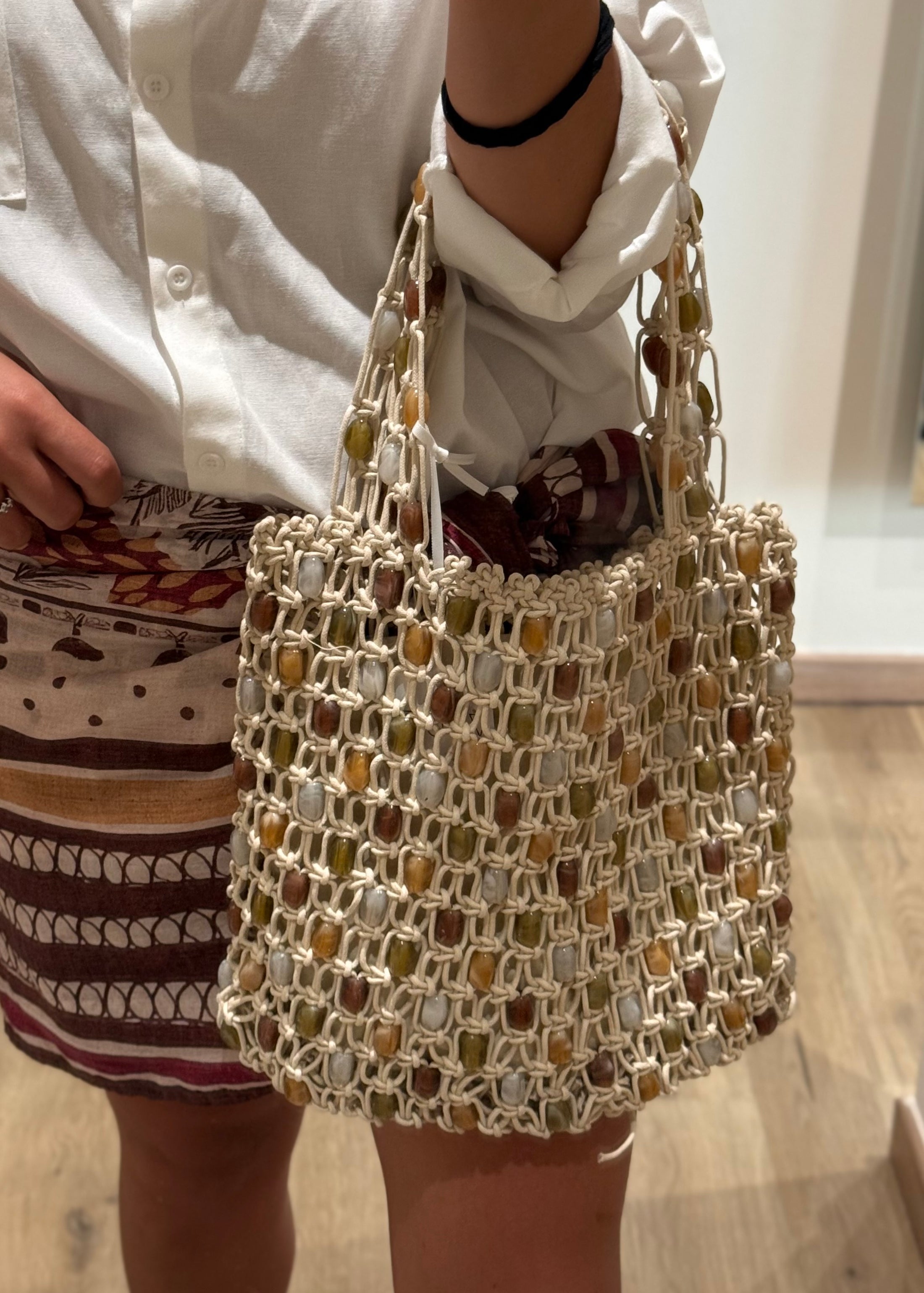 Borsa Intreccio Boho con Perline Naturali