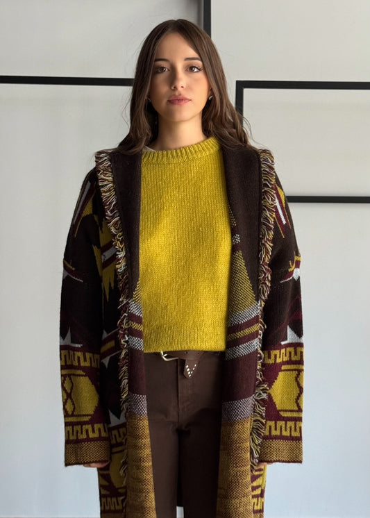 Cardigan jacquard con frange e cintura -PHILIALOFT