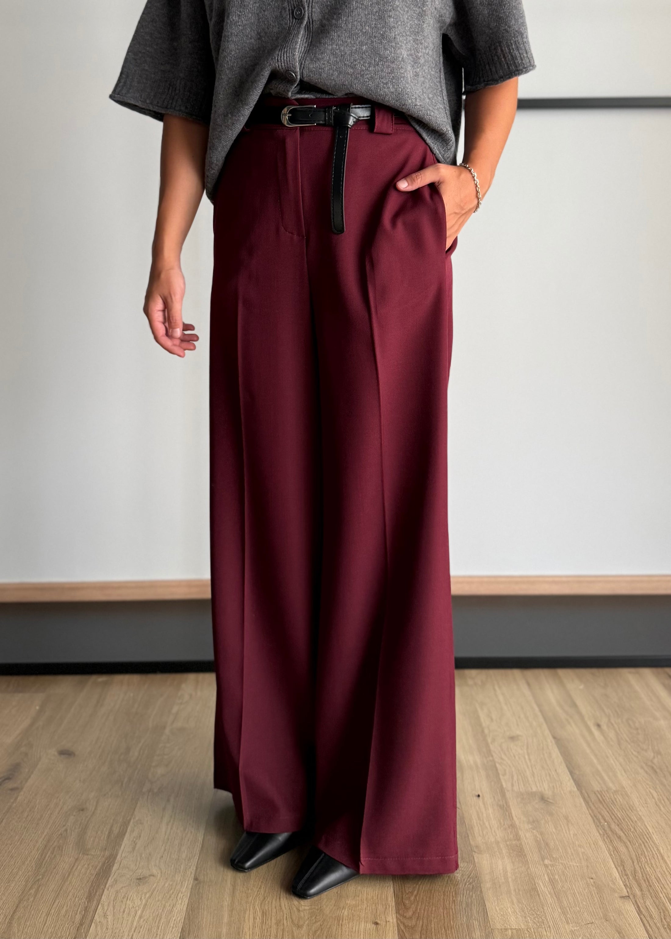 Pantalone vino palazzo con cintura - ZAHJR