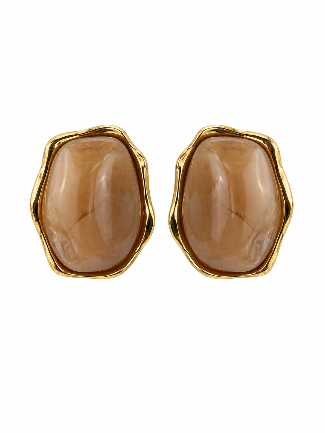 Orecchini Dorati con Pietra Beige Effetto Madreperla