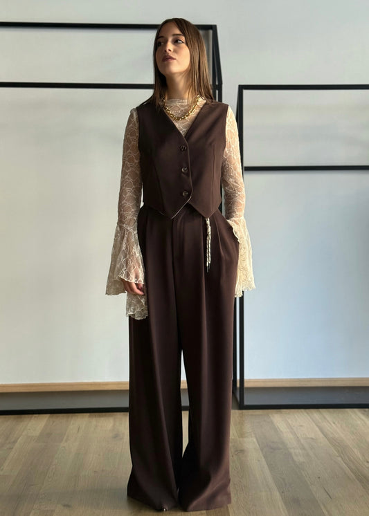 Coordinato gilet e pantalone palazzo in tessuto fluido -PHILIALOFT