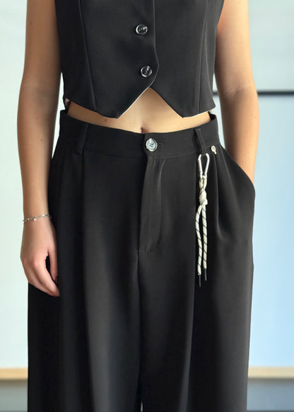 Coordinato gilet e pantalone palazzo in tessuto fluido -PHILIALOFT