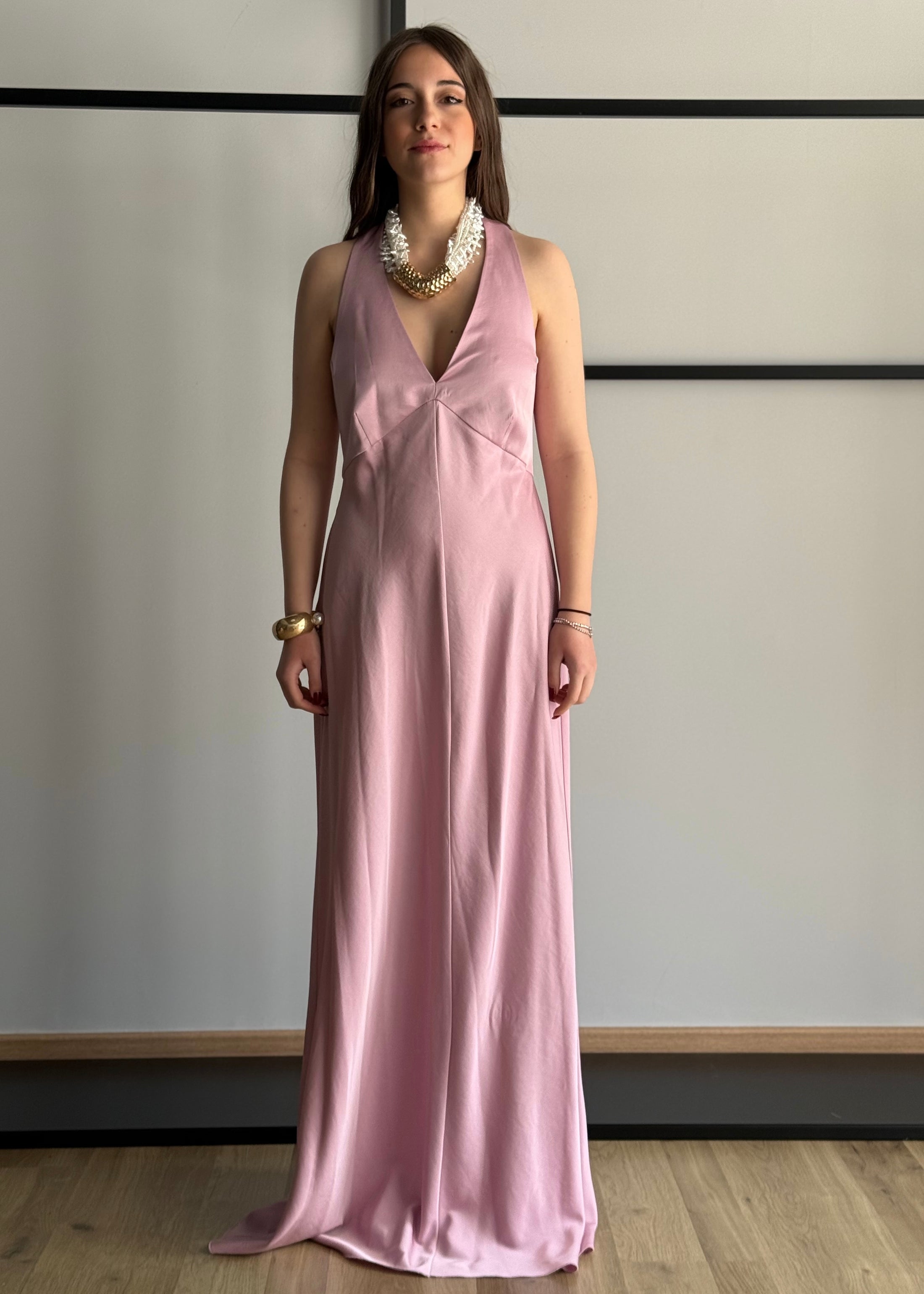 Abito lungo KONTATTO rosa con scollo schiena