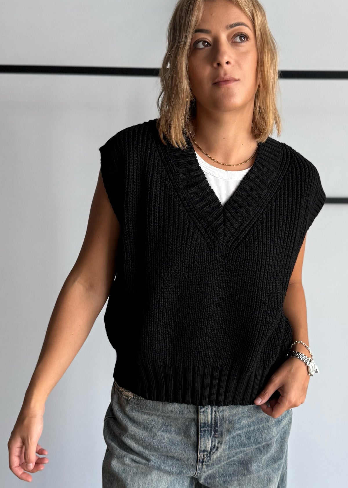 Gilet in maglia nero con scollo V - ZAHJR