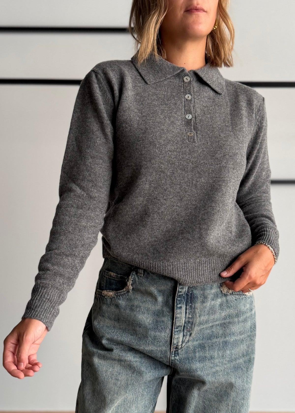 Maglia polo grigio 100%lana - KONTATTO