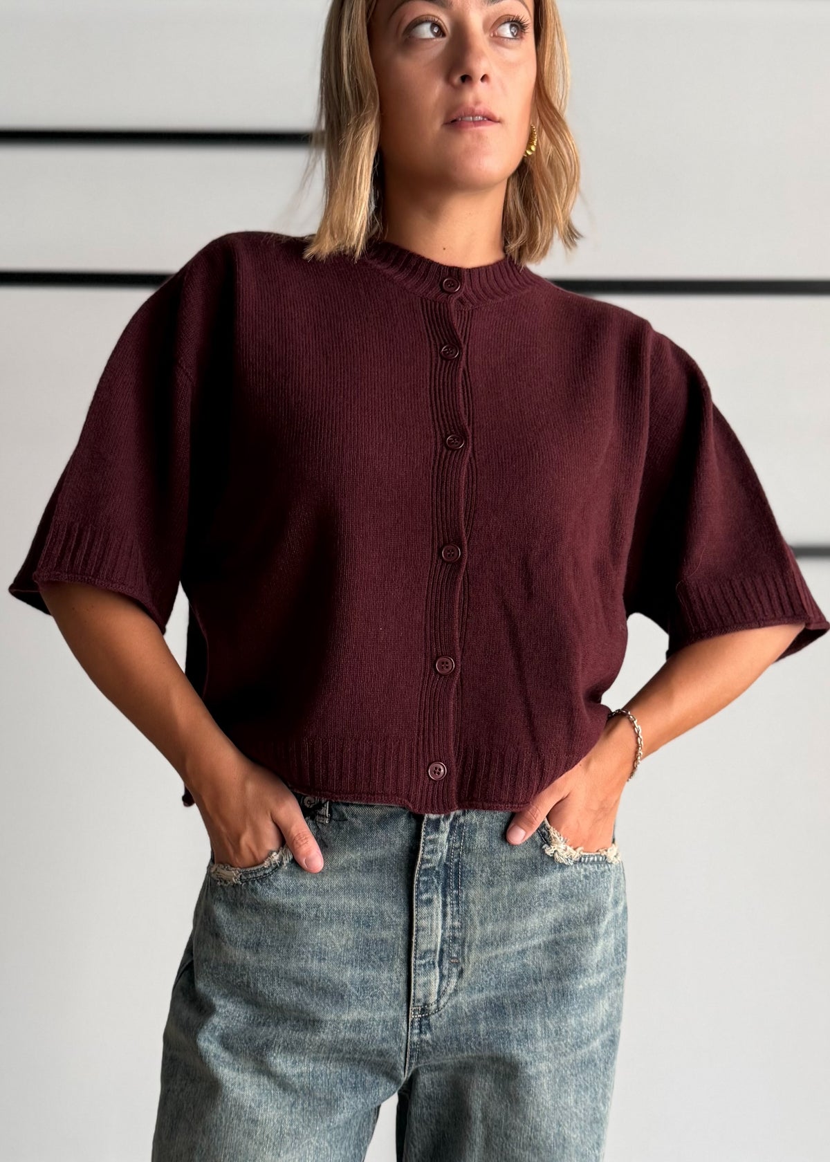 Cardigan over manica corta Marsala - KONTATTO