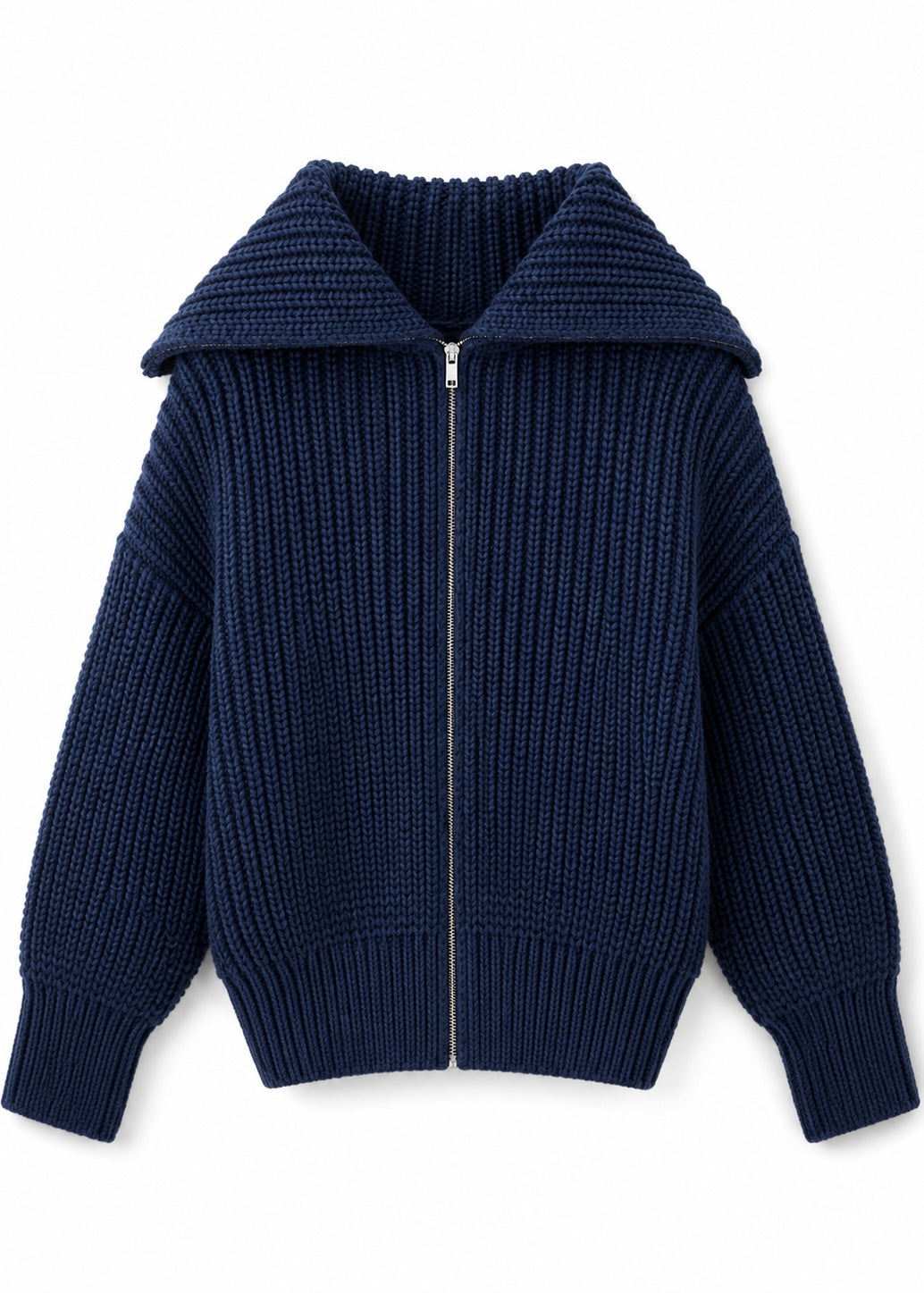 Cardigan blu con maxi collo e zip - KONTATTO