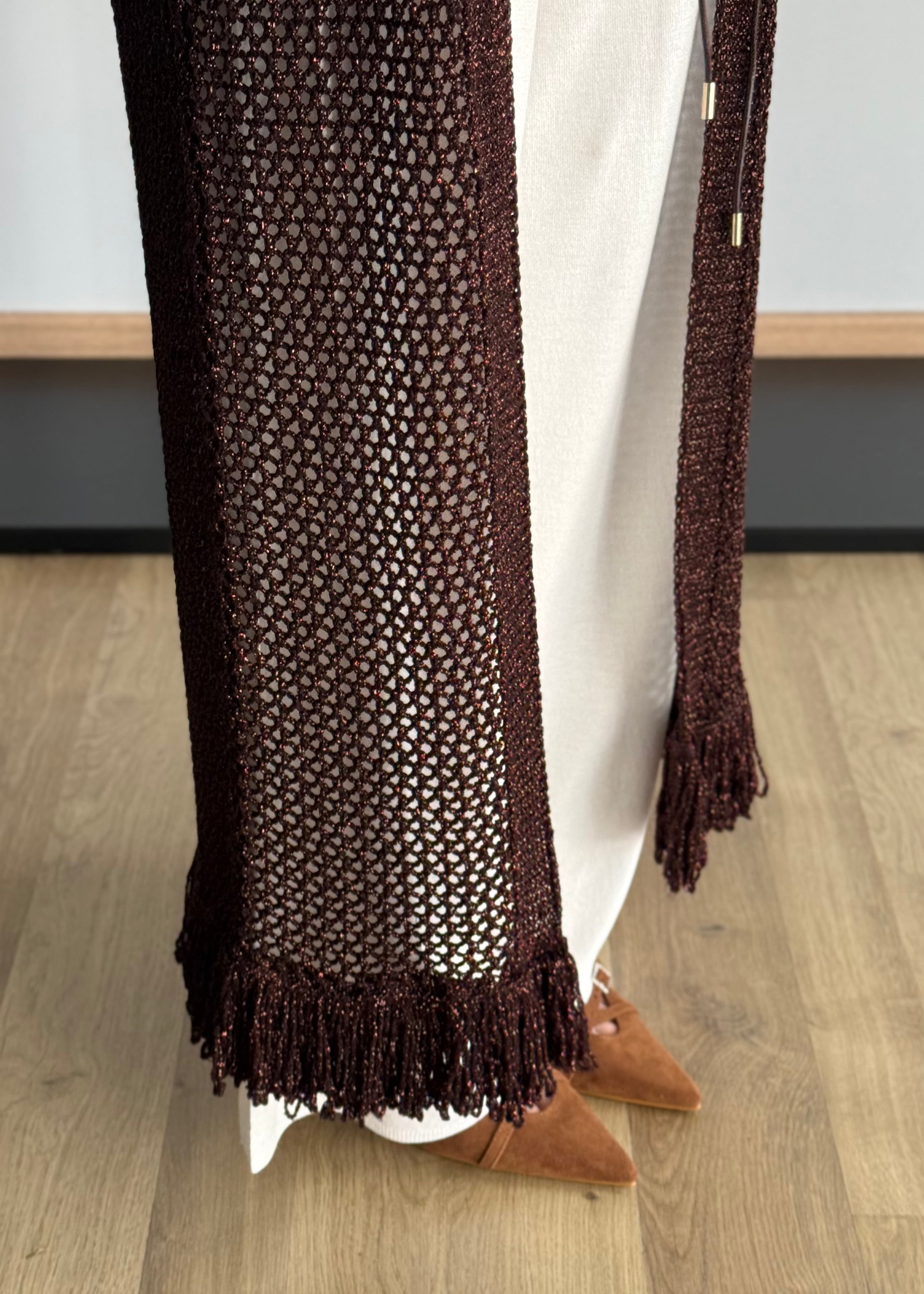 Cardigan lungo KONTATTO traforato con frange