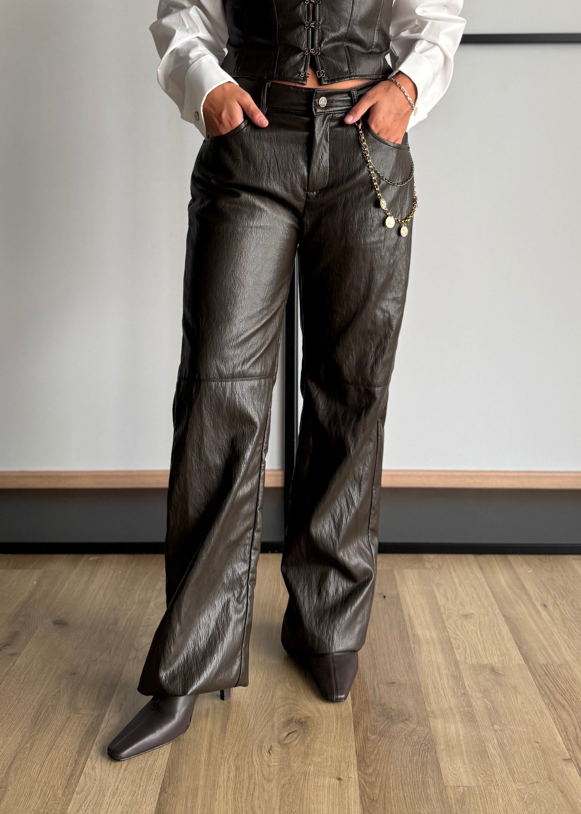 Pantalone wide leg in ecopelle moro - PHILIALOFT