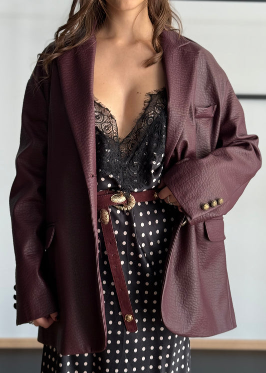 Giacca oversize in eco-pelle bordeaux -ZAHJR