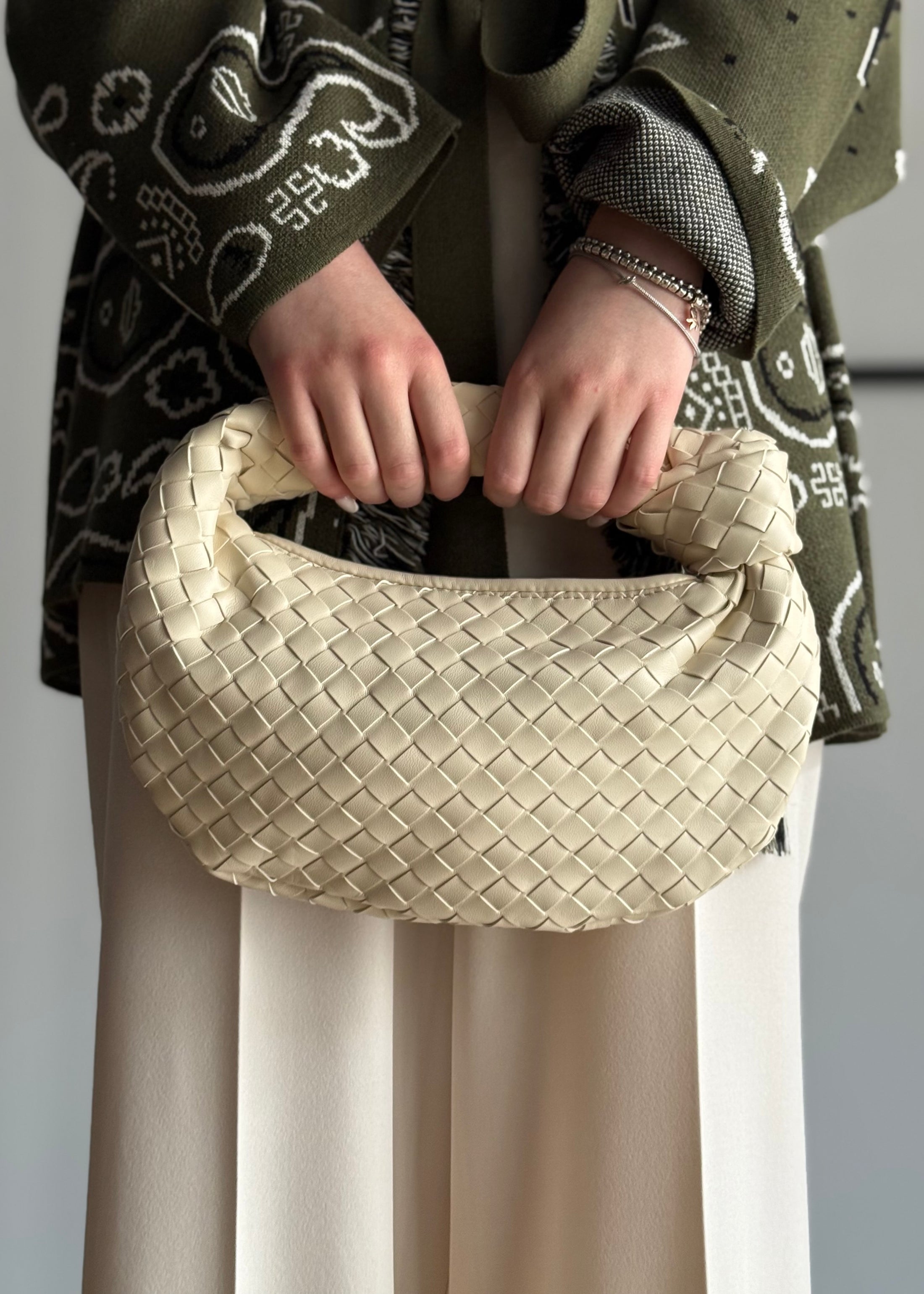 Borsa THEVICE intrecciata crema