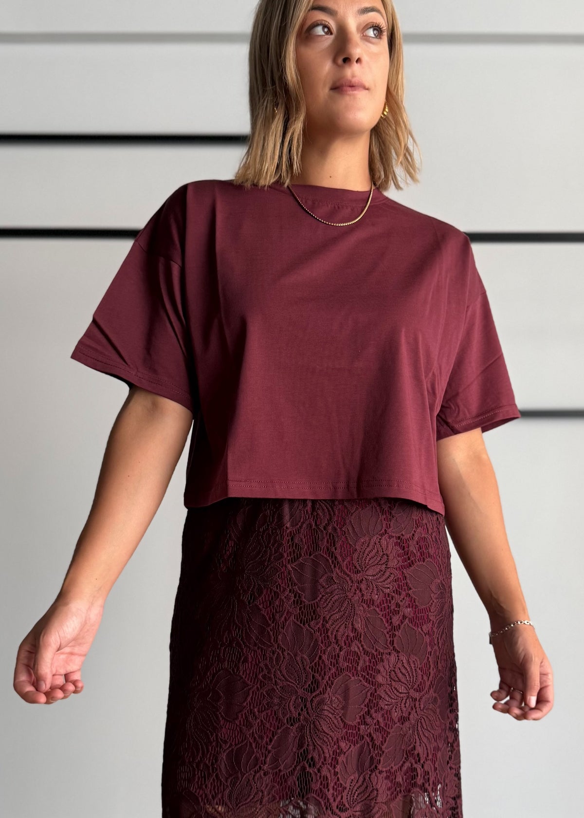 T-shirt cropped Bordeaux