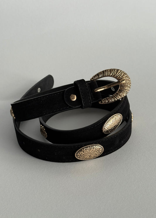 Cintura in suede nera con fibbia decorata