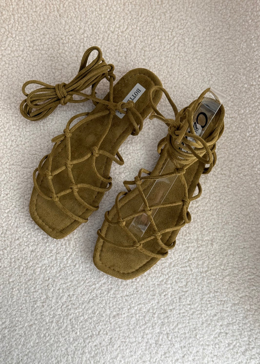 Sandali alla schiava in suede verde oliva