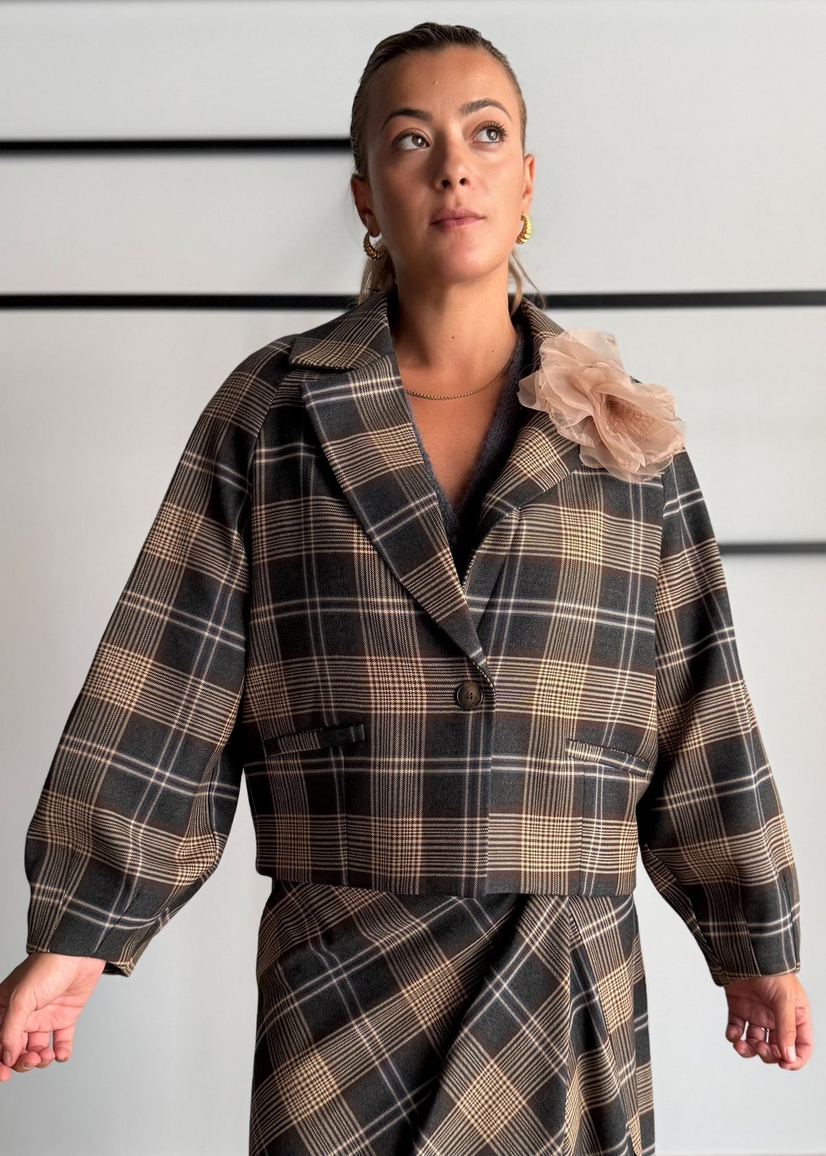 Blazer over tartan con spilla - PHILIALOFT