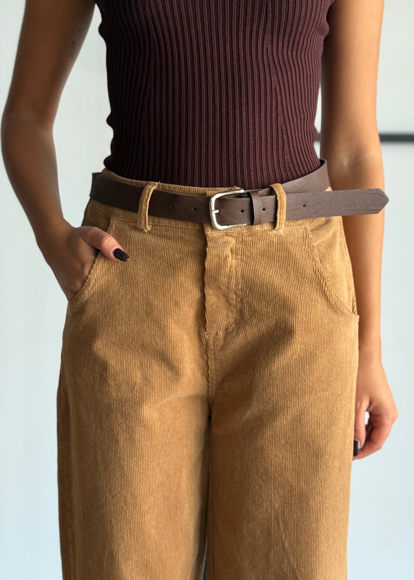 Pantaloni in velluto a coste con cintura -ZAHJR