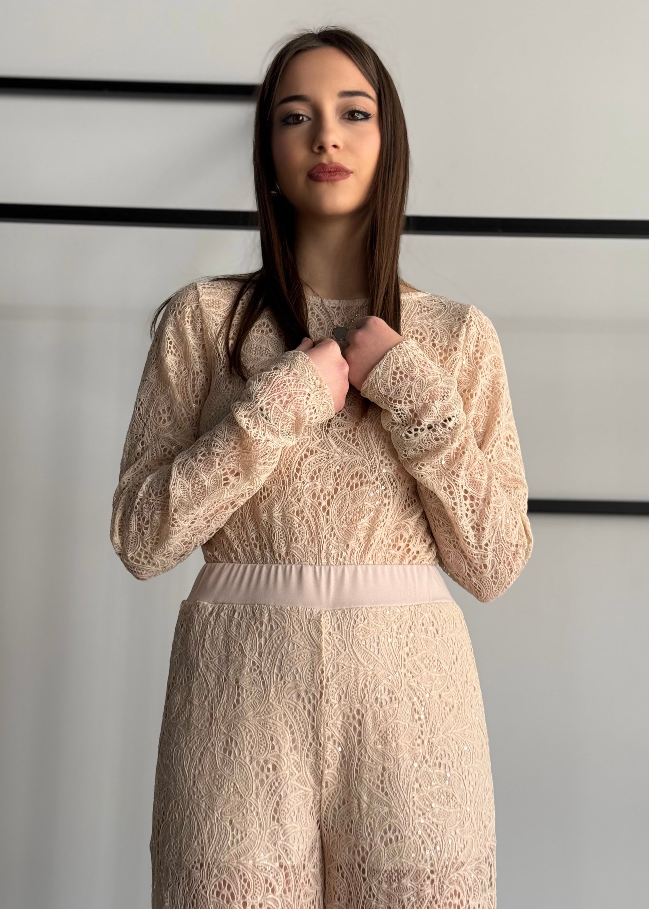 Pantalone ZAHJR in pizzo latte