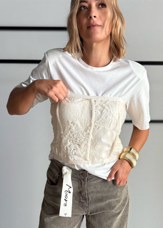 T-shirt con corsetto in pizzo - PHILIALOFT